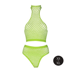 Ouch! Glow Ensemble Bustier et Culotte Filet Vert Fluo